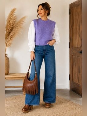 Rae Feather Alpaca Blend Chunky Knit Sweater Vest Lilac Purple NWT